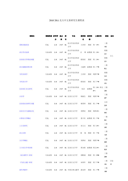 2010-2011北大中文系第一学期课程表