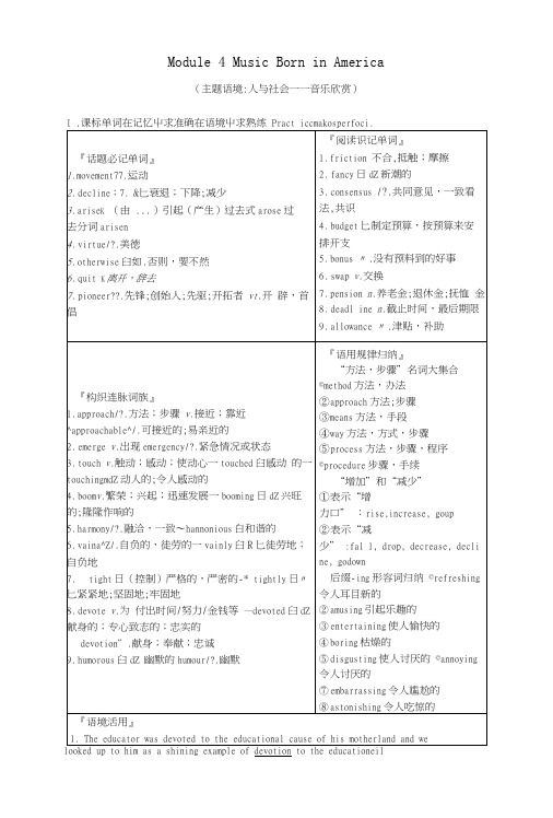 2019版高三英语一轮复习Module4MusicBorninAmerica预习案外研版选修7.docx