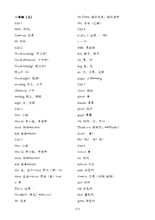 苏教版小学英语单词汇总_译林版_-1～6年级