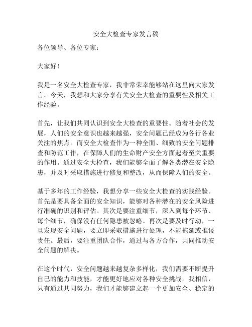 安全大检查专家发言稿