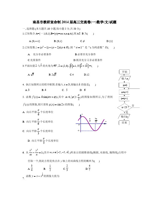 江西省南昌市教研室命制2014届高三交流卷(一)数学(文)(附答案)