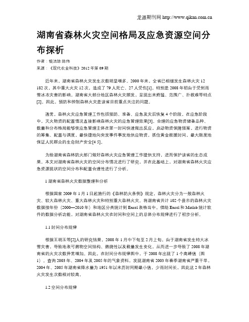 湖南省森林火灾空间格局及应急资源空间分布探析