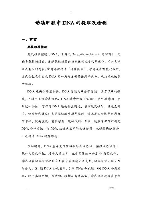 动物肝脏中DNA的提取及检测实验报告