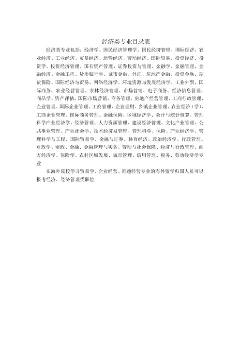 经济类专业包括经济学国民经济管理学国民经济管理国际经济