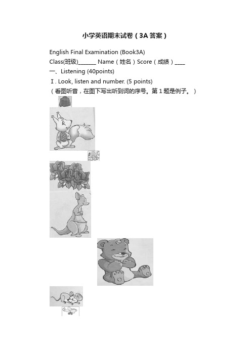 小学英语期末试卷（3A答案）