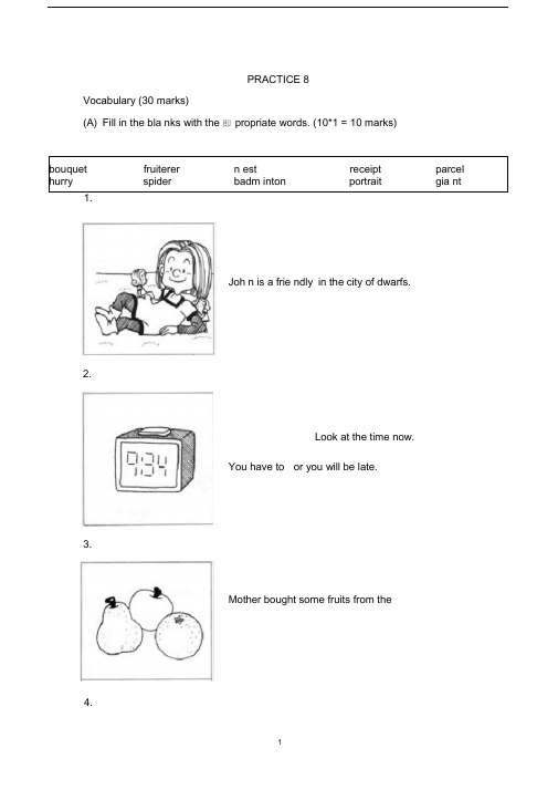 新加坡小学英语试卷一年级PRACTICE_8-1