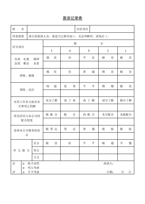 面谈记录表表格模板