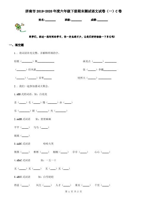 济南市2019-2020年度六年级下册期末测试语文试卷(一)C卷