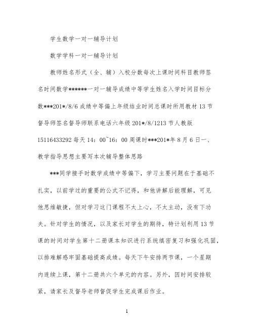 学生数学一对一辅导计划