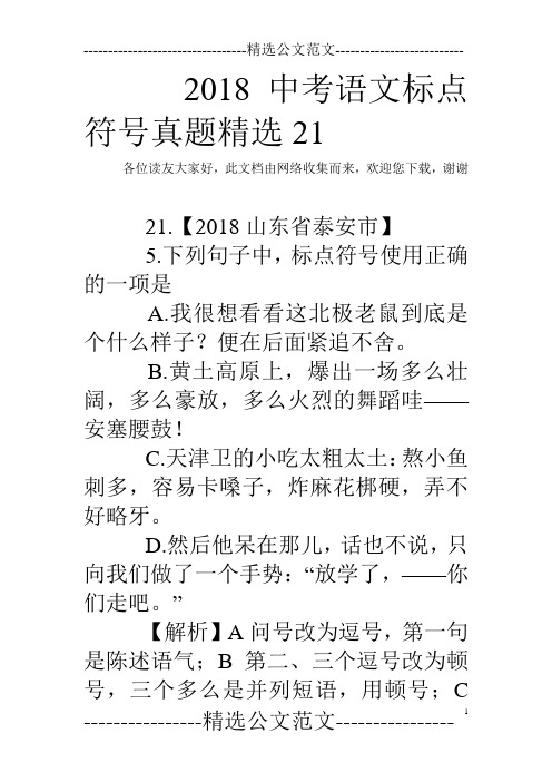 2018中考语文标点符号真题精选21