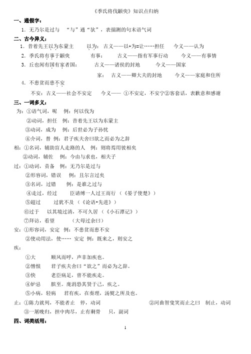 季氏将伐颛臾知识点归纳