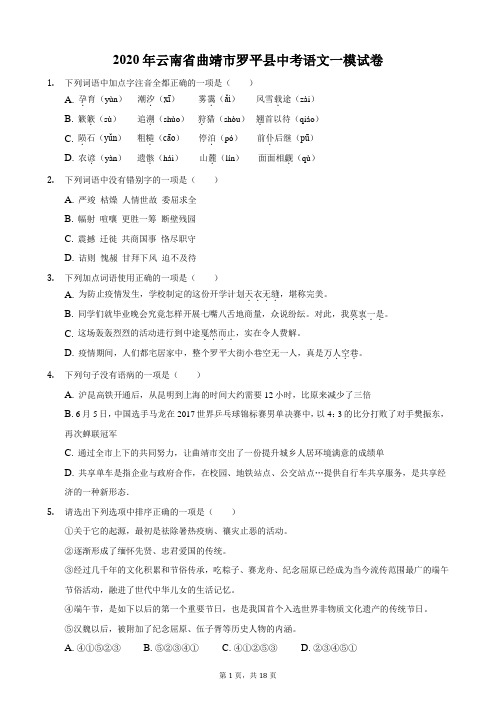 2020年云南省曲靖市罗平县中考语文一模试卷