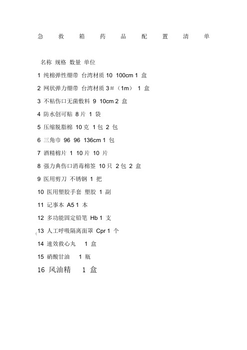 急救箱药品配置清单