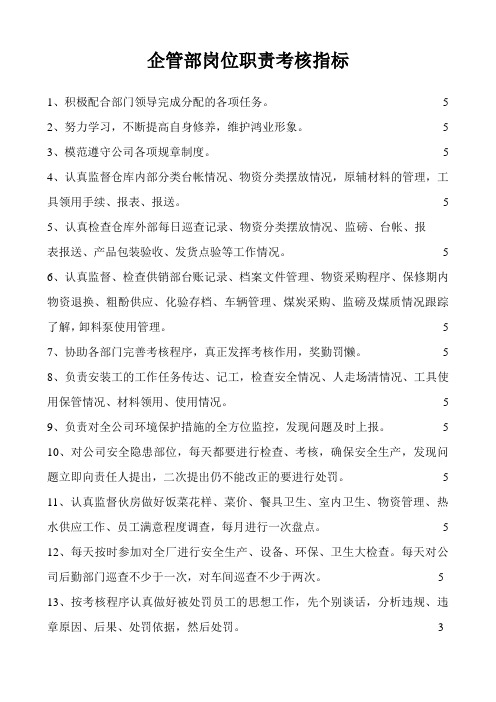 企管部岗位职责考核指标