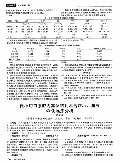 微小切口腹腔内高位结扎术治疗小儿疝气60例临床分析