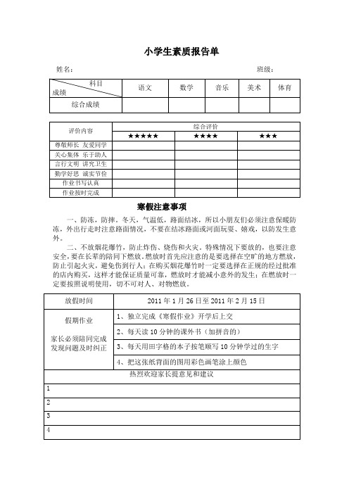 小学生素质报告单