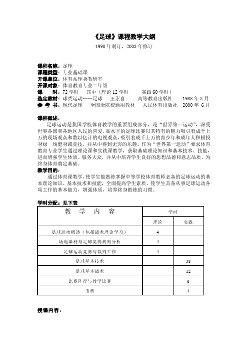足球课程教学大纲
