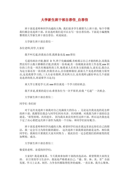 大学新生班干部自荐信_自荐信.doc