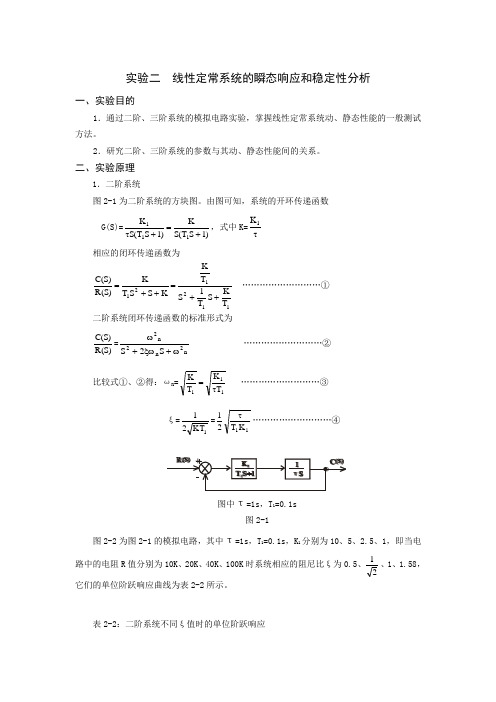 自控实验线性定常系统的瞬态响应和稳定性分析