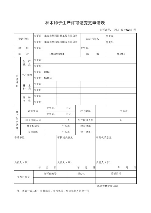 《林木种子经营许可证》变更申请表