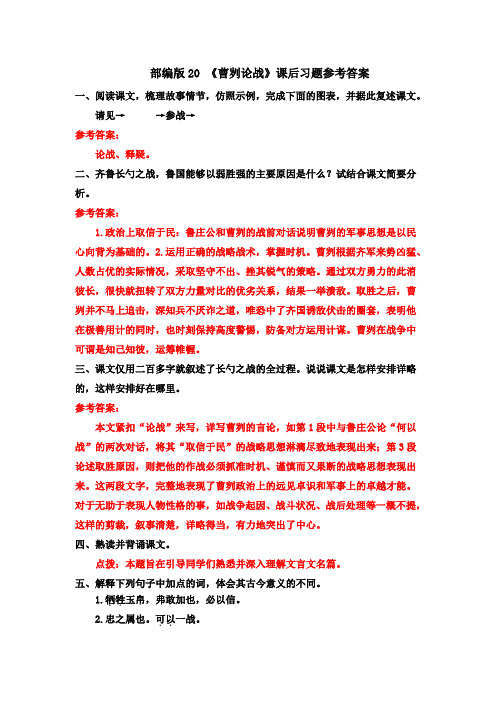 20 《曹刿论战》课后习题参考答案