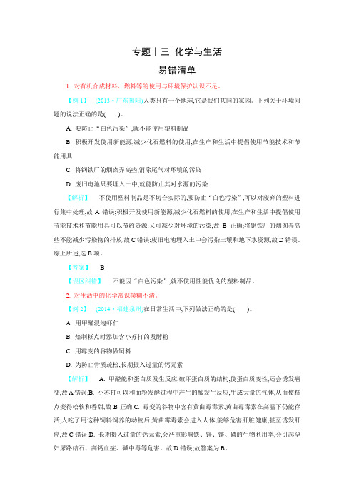 中考冲刺专题十三 化学与生活.docx