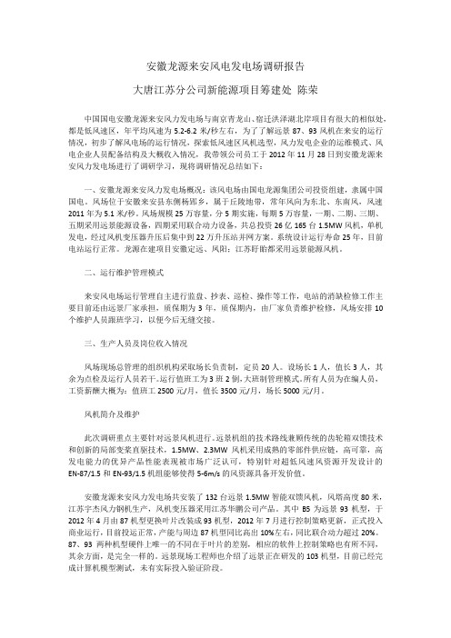 安徽龙源来安风电发电场调研报告