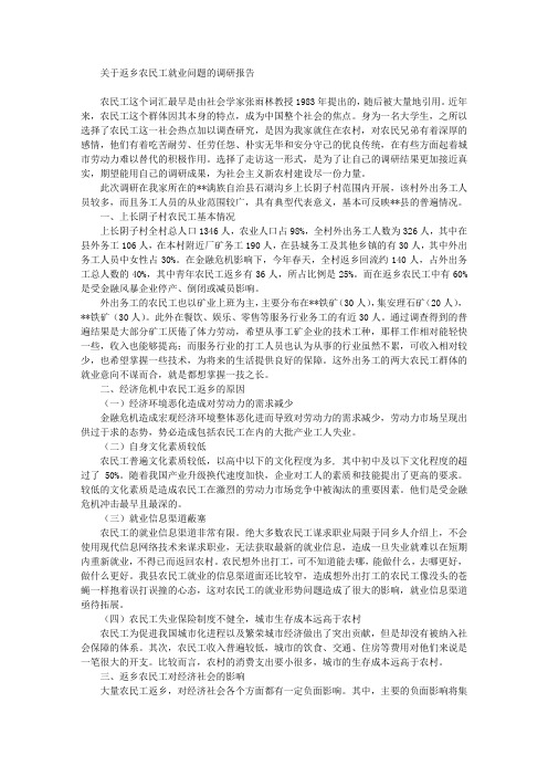 关于返乡农民工就业问题的调研报告
