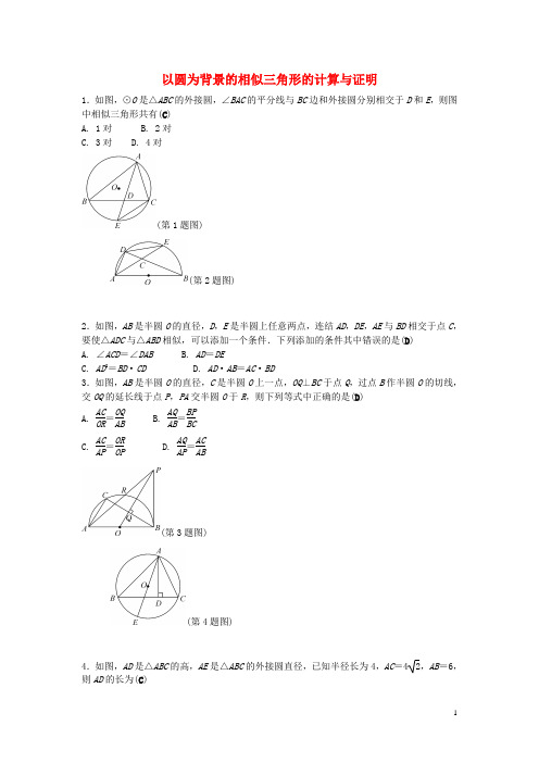 中考数学总复习 专题提升十二 以圆为背景的相似三角形的计算与证明