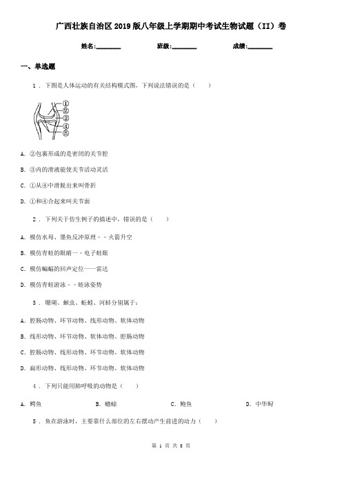 广西壮族自治区2019版八年级上学期期中考试生物试题(II)卷-2