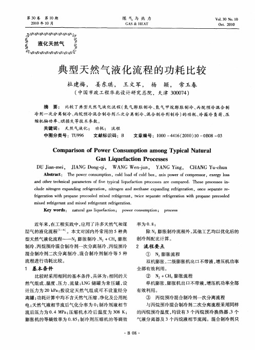 典型天然气液化流程的功耗比较