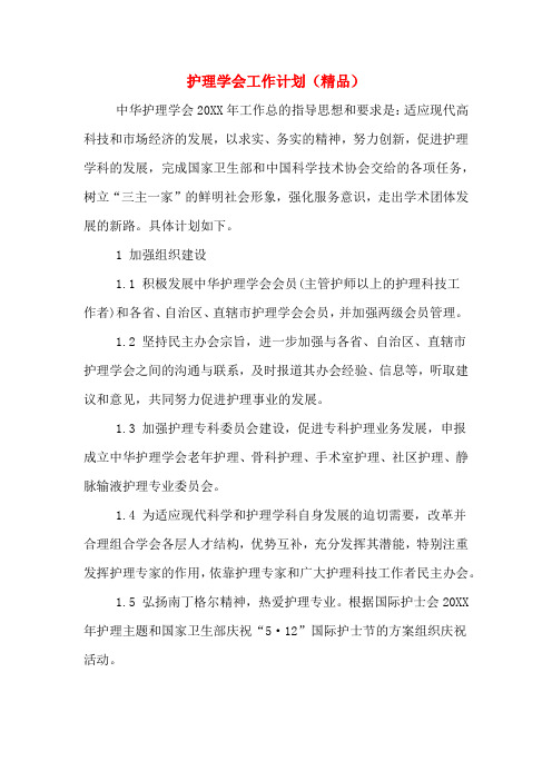 2020年护理学会工作计划(精品)