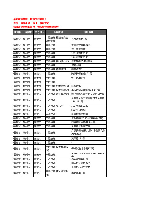 新版福建省泉州市南安市申通快递企业公司商家户名录单联系方式地址大全30家