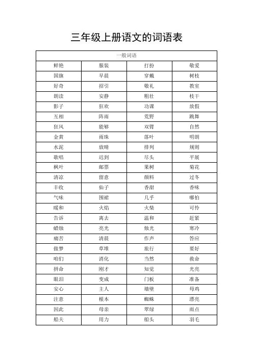 三年级上册语文的词语表