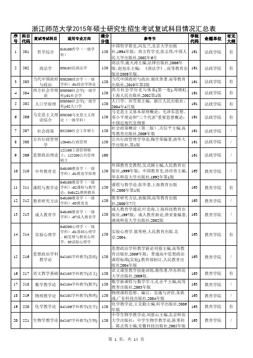 浙江师范大学复试科目