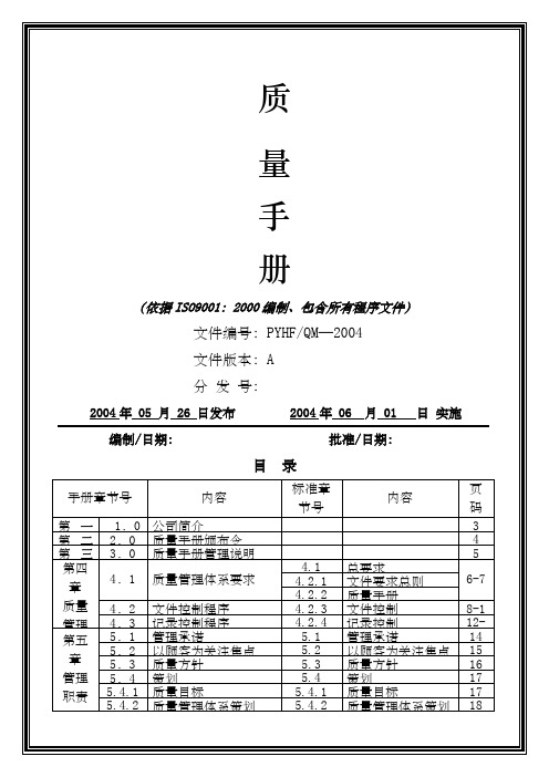 公司质量手册包含程序文件