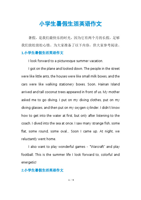 小学生暑假生活英语作文