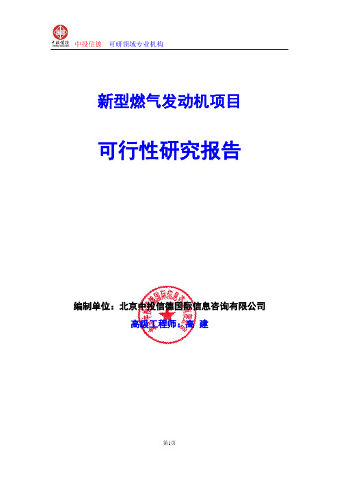 新型燃气发动机项目可行性研究报告编写格式及参考(模板word)