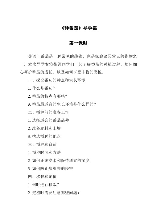 《种番茄导学案-2023-2024学年科学粤教粤科版》