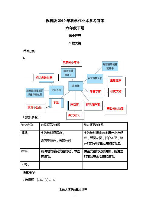 2019年教科版六年级科学下册作业本(附答案)