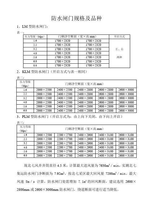 防水闸门规格及品种