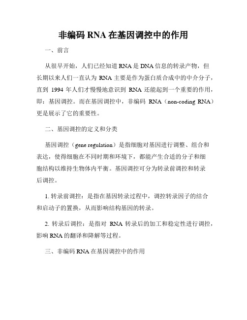非编码RNA在基因调控中的作用