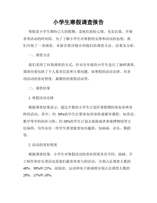 小学生寒假调查报告