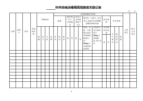 医院传染病消毒隔离措施落实登记表