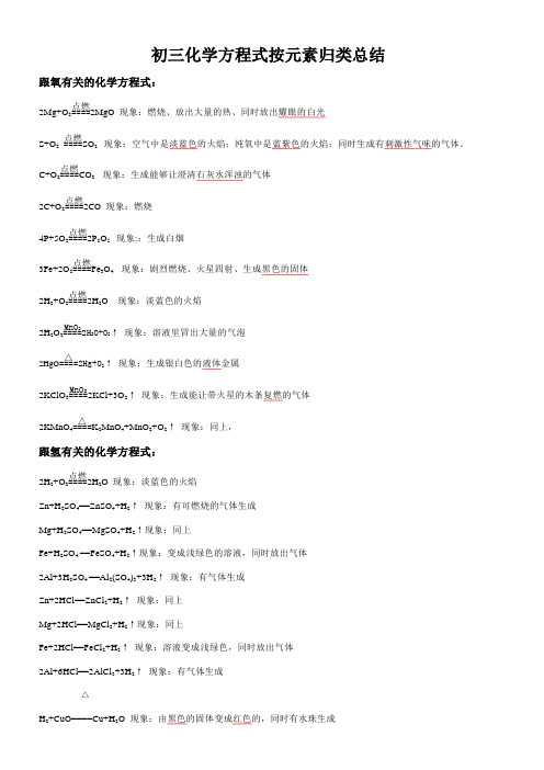 初三化学方程式按元素归类总结及现象