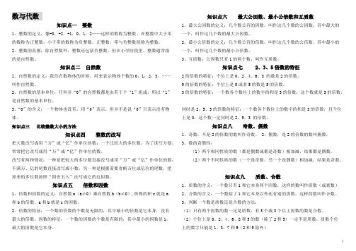 (完整版)六年级数学期末总复习数与代数知识点归纳及经典练习题