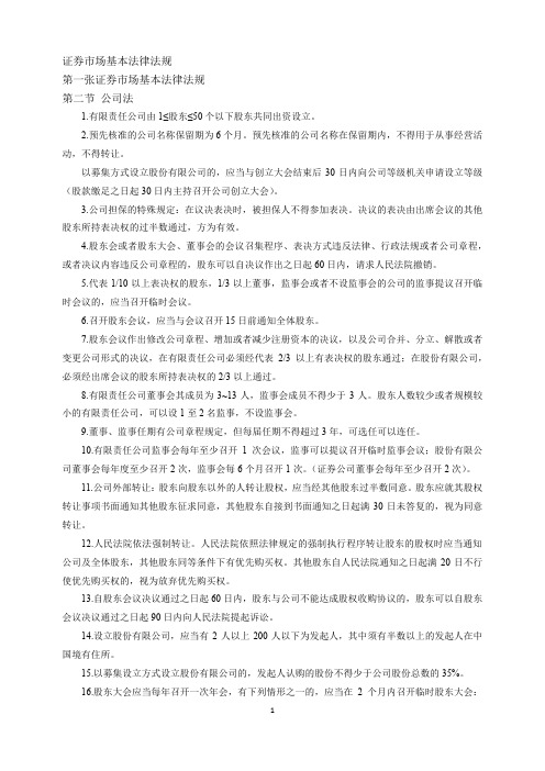 2021年金融市场基础知识和证券市场基本法律法规数字考点知识总结