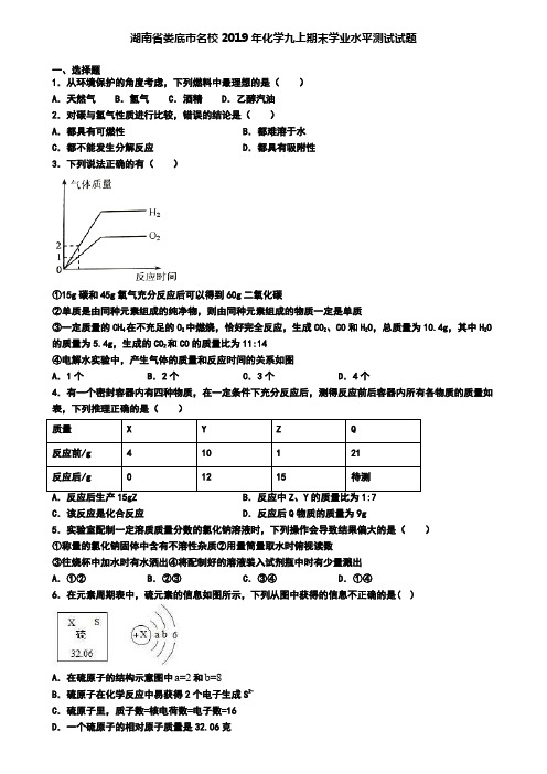 湖南省娄底市名校2019年化学九上期末学业水平测试试题