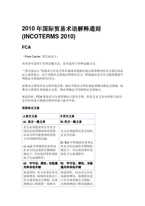 2010年国际贸易术语解释通则-FCA