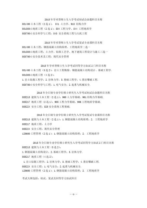 2015年学术型硕士生入学考试初试自命题科目名称